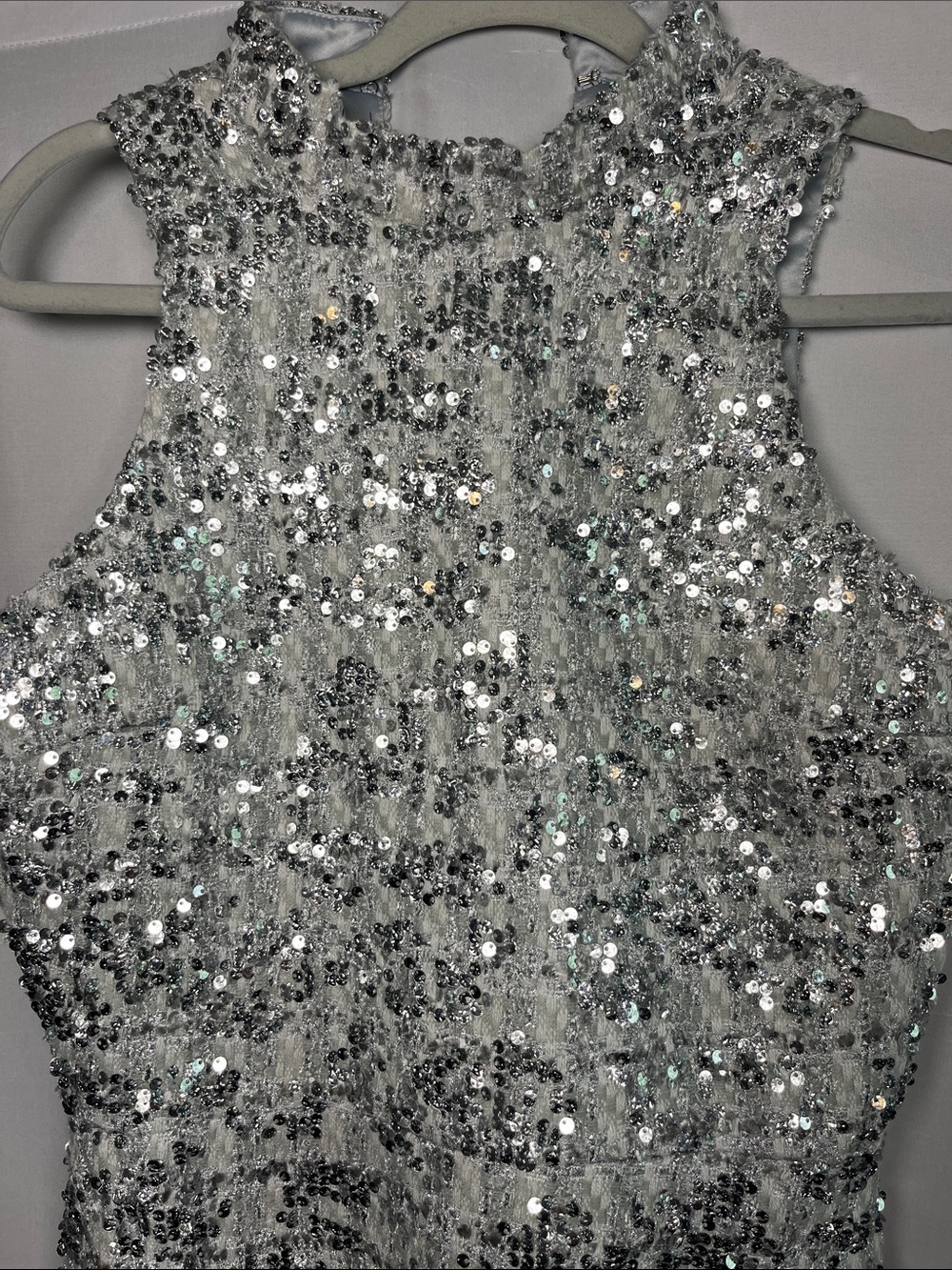 Amanda Uprichard Marshall silver sequin mini dress color stellar sz m - Picture 4 of 11